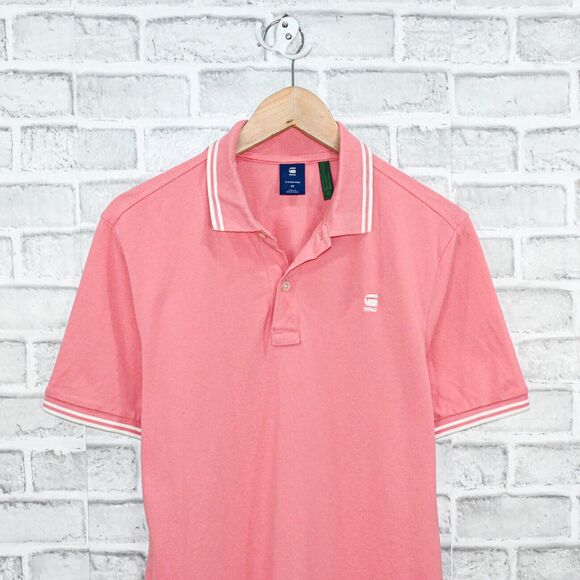 G Star RAW Men's Short Sleeve Polo Shirt in Pink Cotton size Medium - Picture 4 of 7